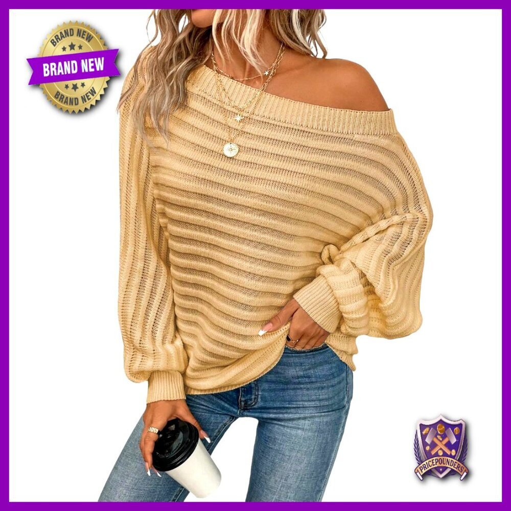 Oversized Off Shoulder Batwing Sleeve Sweater Textured Knit Pullover